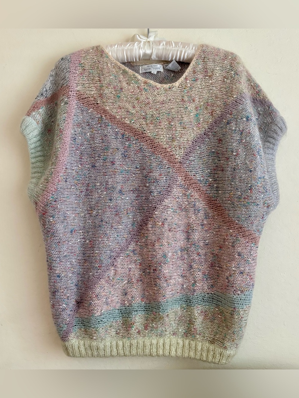 Vintage Jeanne Pierre Pastel Colorblock Knit Sweater Vest - Pastel Multi